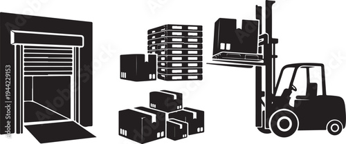 Forklift Loading Boxes into Warehouse Storage Facility with Pallets