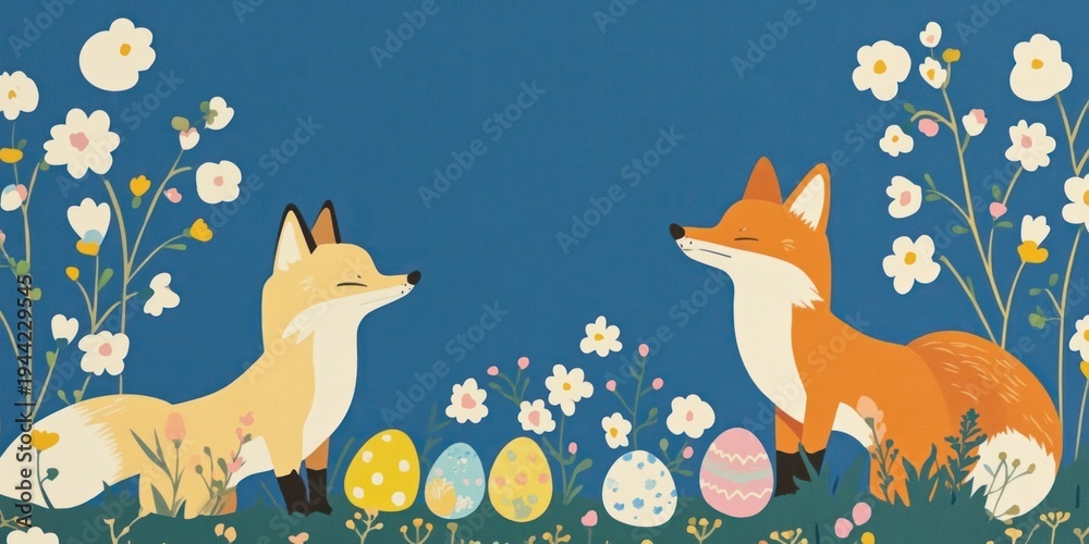 Fototapeta premium Fox easter eggs illustration.
