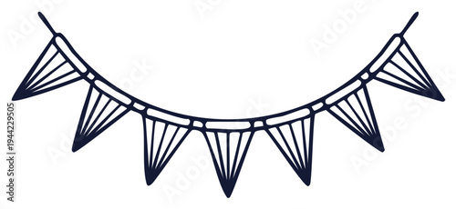 Decorative line art garland illustration. Festival flags. Decorative design element.