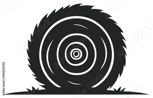 Abstract Circular Hay Bale with Serrated Edge on the Ground Minimalist Silhouette