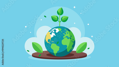 Vector earth with green leaves illustration