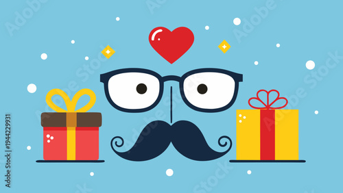 Cartoon face with glasses mustache gifts vector