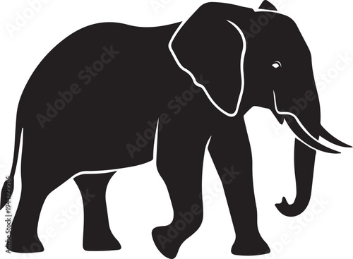 Black silhouette of an elephant walking to the right