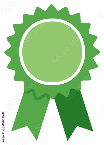 Award ribbon badge in green color with starburst edge for prize achievements