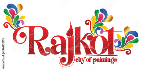 Canvas Print Rajkot City of Paintings Typography Vector, Gujarat India Travel Text Illustrati