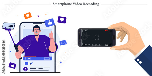 Smartphone Video Recording Live Streaming Flat Vector  Mobile Content Creation Illustration