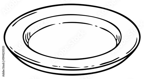 Simple outline drawing of a shallow ceramic plate with a subtle rim