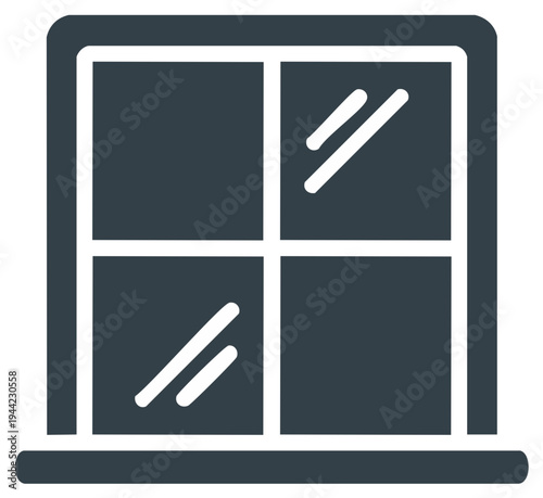 Flat vector icon of a simple window with four panes and a frame for home and architecture concepts