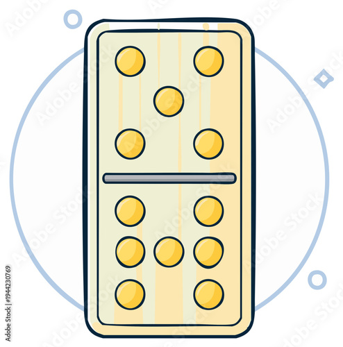 Double Domino Tile Featuring Six and Seven Yellow Pips for Thirteen Total