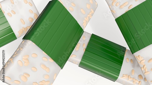 Bild auf Leinwand 3D model of tempeh, a traditional fermented soybean block wrapped in a banana leaf
