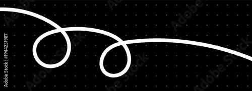 Line cable drawing with squiggle long curve and abstract tangles. Wavy curvy thread. White vector on black background. Line doodle rope for squiggle divider element and curved designs