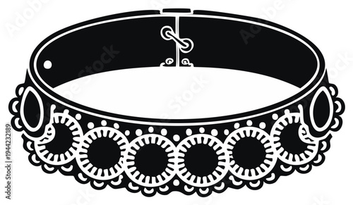 Ornate Silver Collar with Floral Decorative Elements and Oval Gemstones