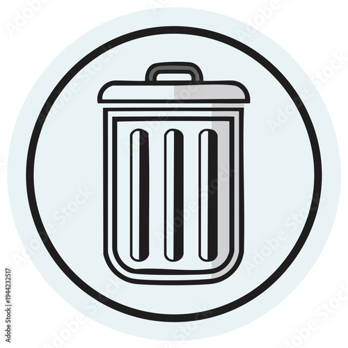 Illustration of a trash can icon or delete symbol, stylized design within a circle representing digital removal of files and data