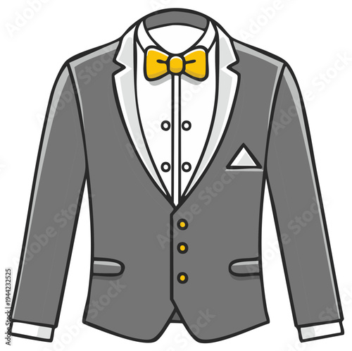 Gray Tuxedo with Yellow Bowtie and Cummerbund, Formal Occasion Attire