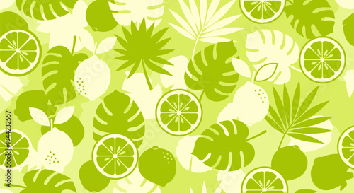 Green leaves and citrus fruit slices.