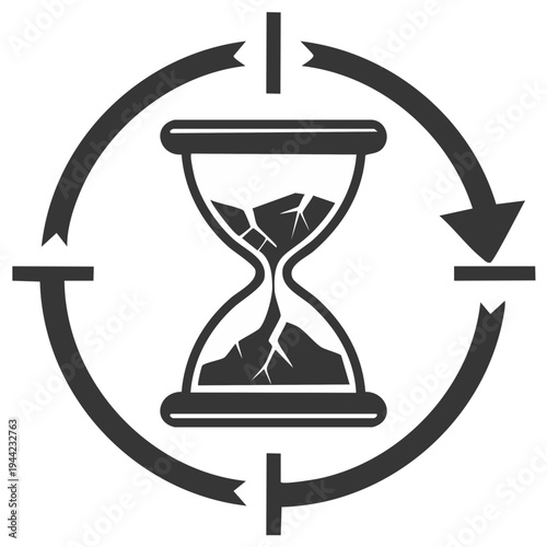 Cracked Hourglass Symbolizing Time's Passage and Cycle