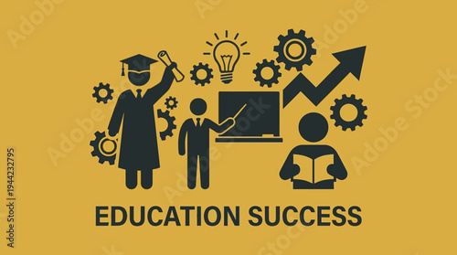 Teacher explaining education progress and knowledge growth to students, representing academic development, learning success, and educational achievement.