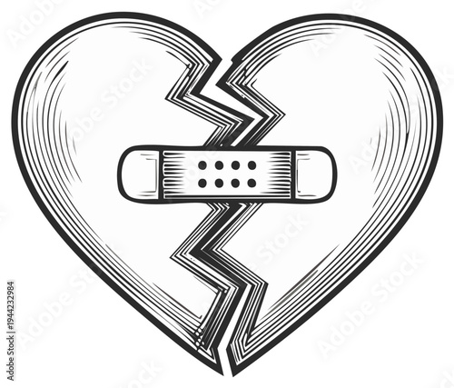 Mending a Broken Heart Hand Drawn Vintage Style Engraving Illustration