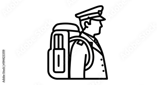 Soldier with Backpack Icon, Military Travel, Adventure, Exploration, Journey