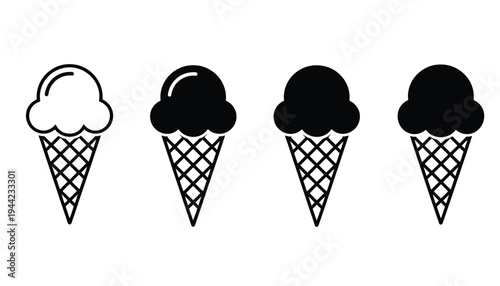 Ice cream vector icons in black and white color styles