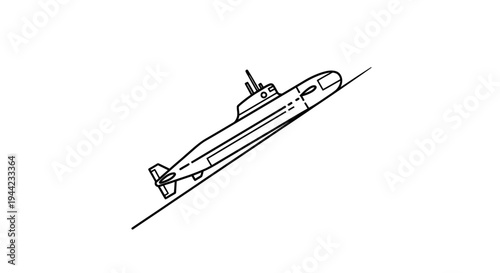 Submarine Ascending from Underwater - Line Art Illustration