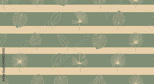 Green and beige striped wallpaper pattern.