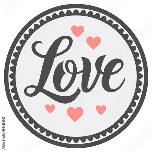Decorative Love Heart Emblem with Hand Lettered Typography and Pink Heart Shapes