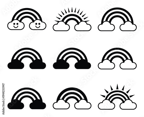 Rainbow Cloud Vector Icons Set