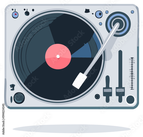 Vector Illustration of a DJ Turntable with Vinyl Record Top View