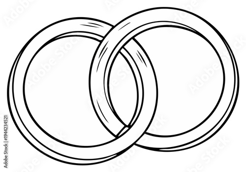 Interlocking Circles Line Art Design, Continuous Ring Shapes, Graphic Illustration, Simple Black and White Symbolic Round Loops
