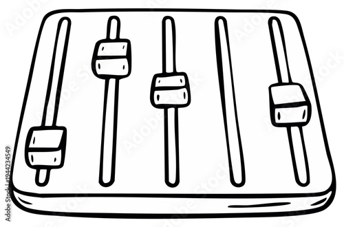 Hand drawn illustration of an audio mixing console with faders and sliders for sound engineering and music production