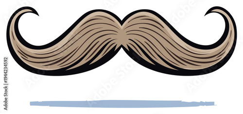 Stylized Curly Handlebar Mustache with Shadow Illustration Cartoon Graphic