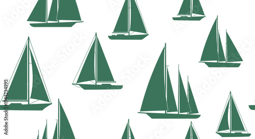Green Sailboats on Water Surface.
