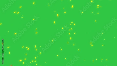 Glowing fire sparks and embers rising upwards on a green screen background 4k