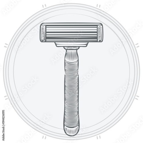 Vintage Razor Illustration, Single Blade Shaving Tool, Old Style Grooming Artifact, Antique Hygiene Equipment Engraving, Retro Personal Care Symbol