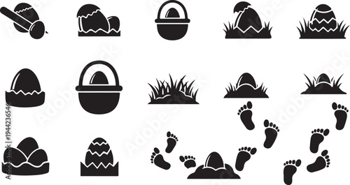 Easter icons set with eggs and basket silhouettes collection