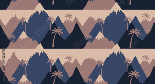 Mountain and Palm Tree Pattern Design.
