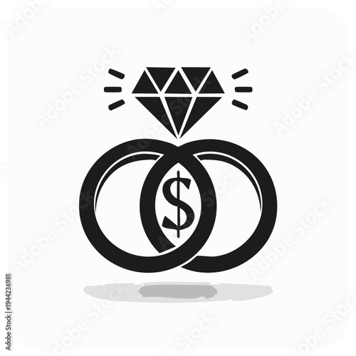 Wedding Rings With Diamond and Dollar Sign Concept Icon Symbolizing Marriage and Finance
