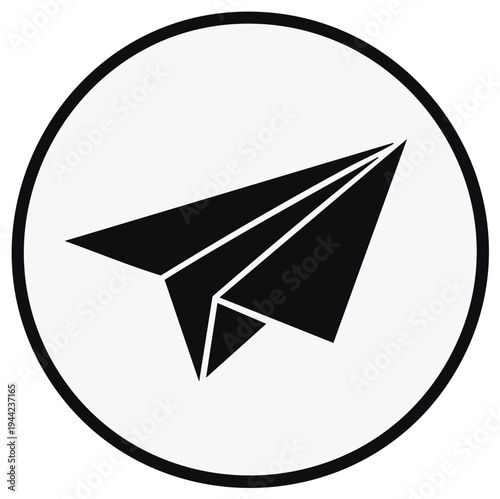 Paper airplane icon in a circle simple black glyph for send message button or travel logo