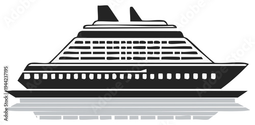 Modern Cruise Ship Silhouette with Water Reflection Illustration