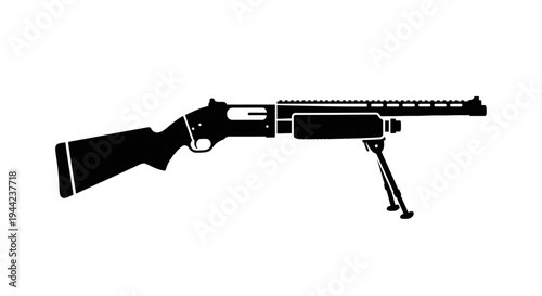 Tactical Shotgun with Bipod Silhouette - Modern Firearm Icon
