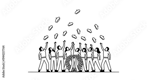 Team celebrating success, throwing hats in the air, winning a competition, achievement, teamwork