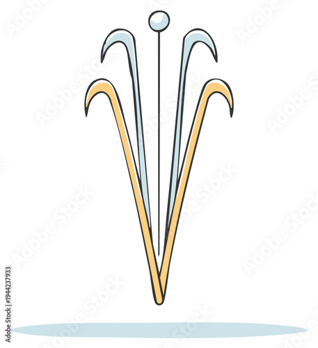 Whimsical Illustration of Decorative Hair Pins with Delicate Gold and Silver Accents