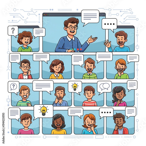 Cartoon People Discussing and Sharing Ideas.