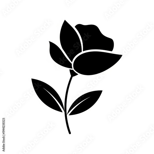 Black Silhouette of a Rose Flower.