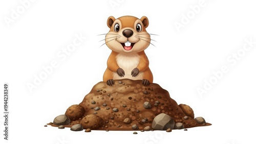 Cheerful groundhog on mound