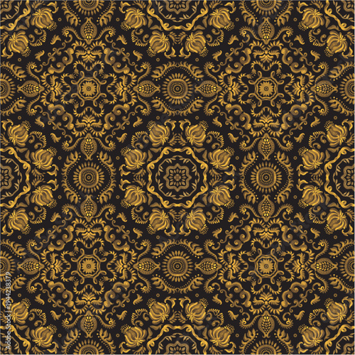 Vector golden damask seamless pattern on a black background