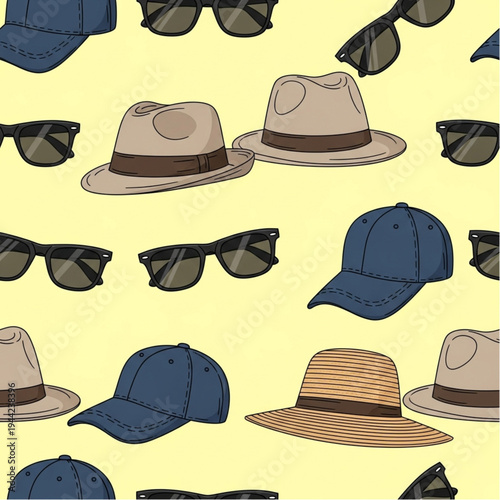 Collection of Hats and Sunglasses Pattern.