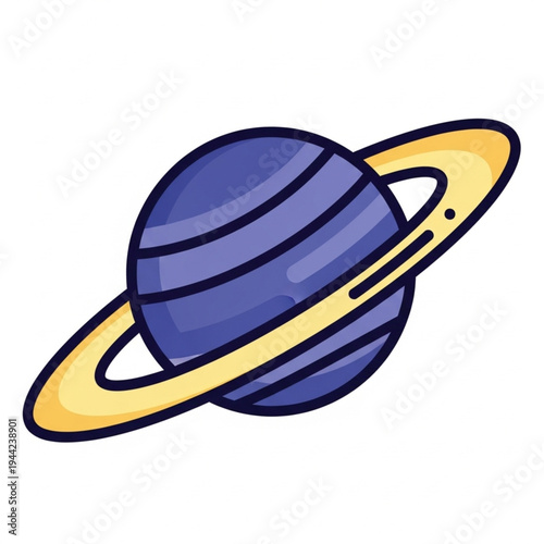 Cartoon Style Saturn Planet with Rings.