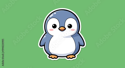 Cute Cartoon Penguin on Green Background